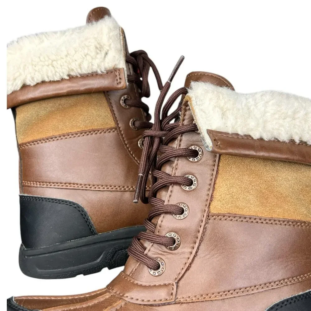 UGG Kids Butte Brown Leather Cuffed Winter Boot Size US 13